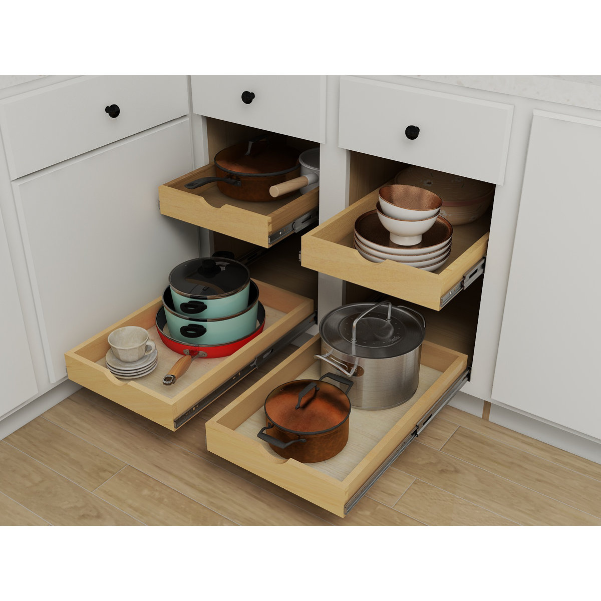 Daiona Solid Wood Pull-Out Drawer Box – 21" Deep Cabinet Organizer in Multiple Widths Out Tray with Brackets